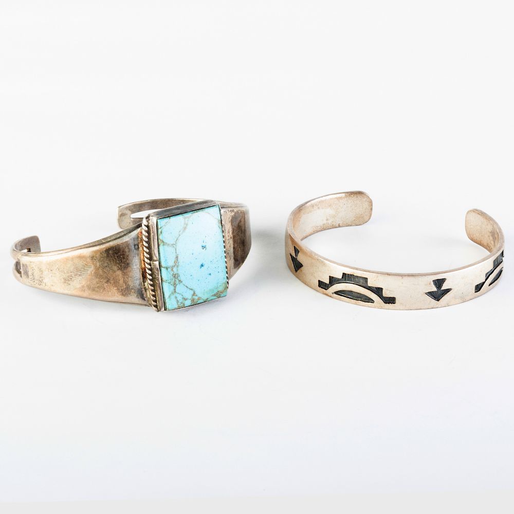 Appraisal: Two Native American Silver Cuff Bracelets One with turquoise dwts