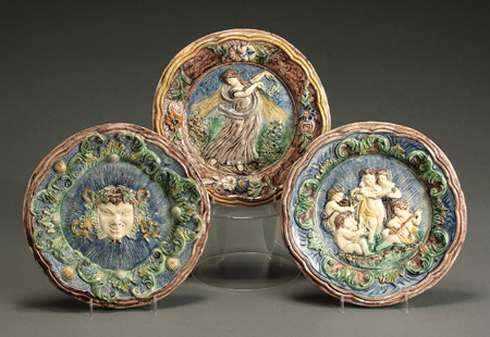 Appraisal: Group of Three Palissy-Type Plates Joseph Landais Mid to Late