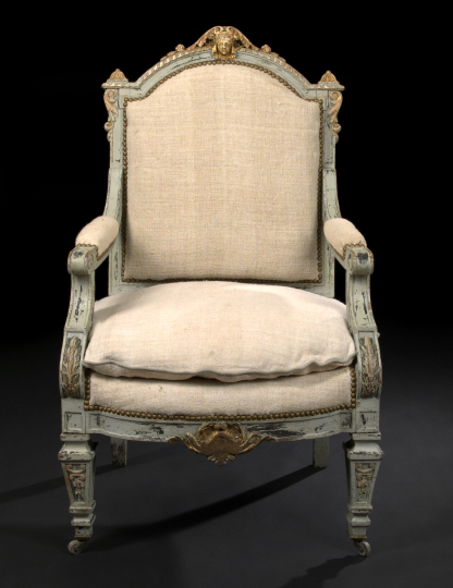 Appraisal: Napoleon III Painted and Parcel-Gilt Beechwood Armchair third quarter th