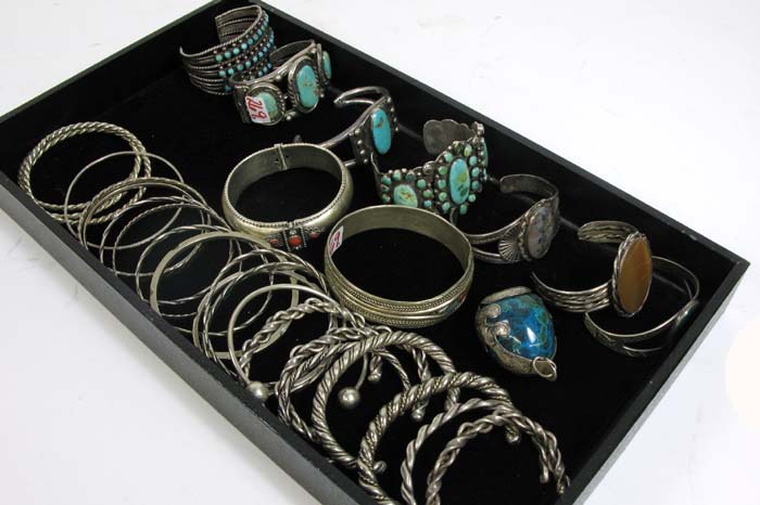 Appraisal: COLLECTION OF SOUTHWEST NATIVE AMERICAN OR MEXICAN SILVER BRACELETS BANGLES