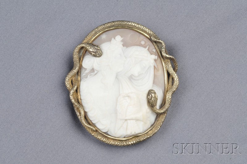 Appraisal: Antique Shell Cameo Brooch carved to depict Day and Night