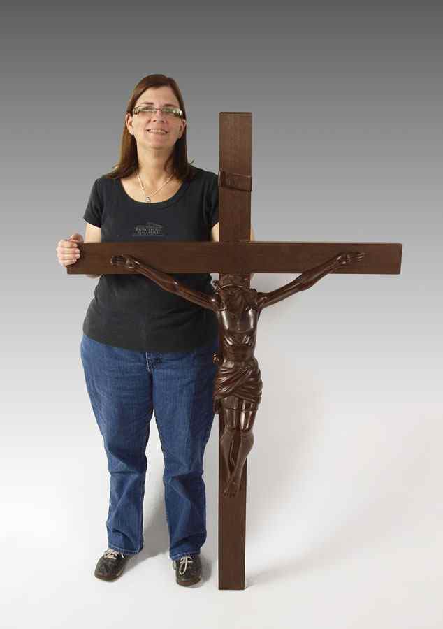 Appraisal: LARGE CARVED WOODEN CHRIST ON CROSS Circa '' h ''