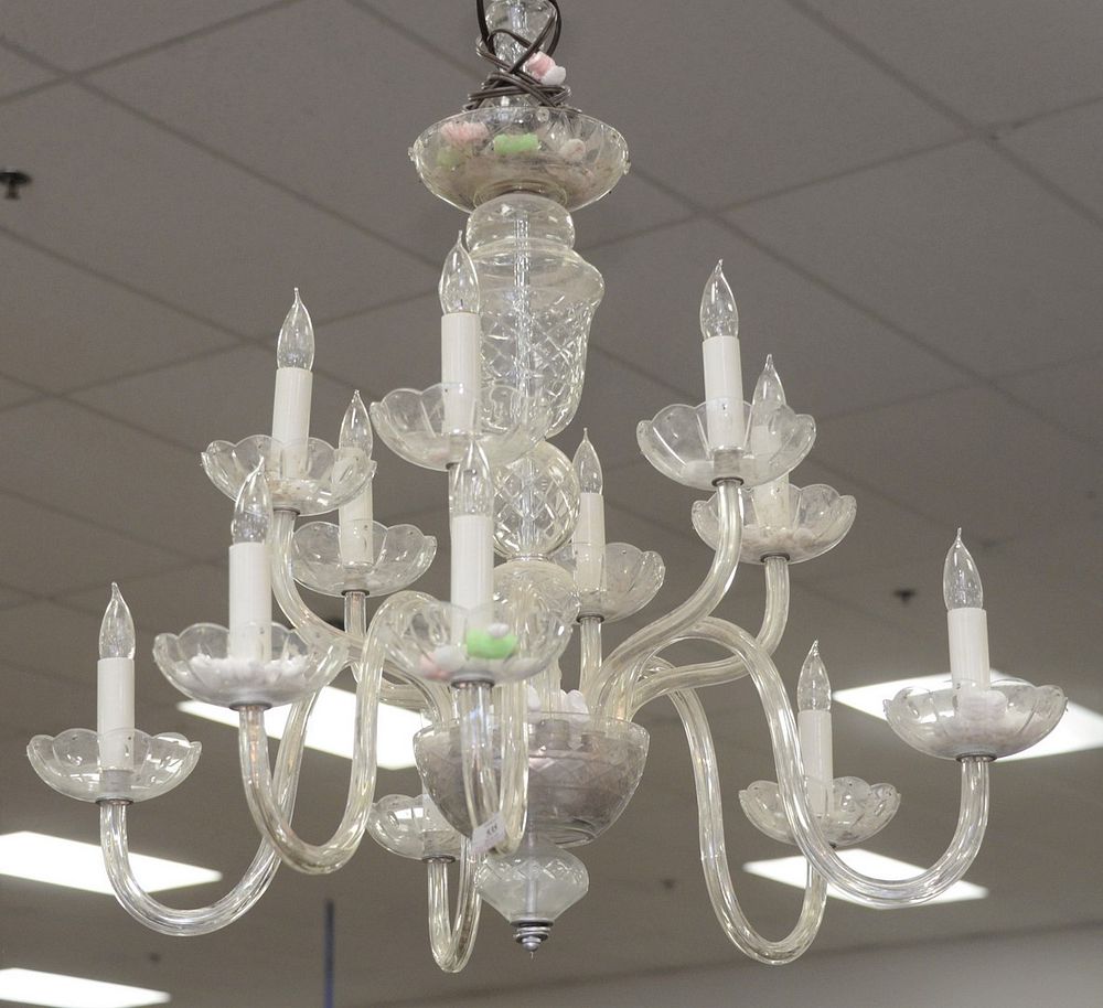 Appraisal: Two piece lighting lot to include Twelve Light Glass Chandelier