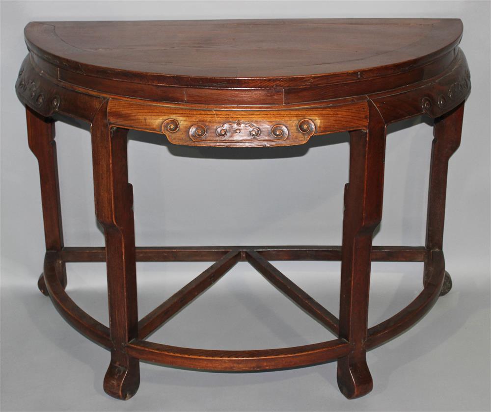 Appraisal: PAIR OF CHINESE SOFTWOOD D-FORM TABLES of simple shape with