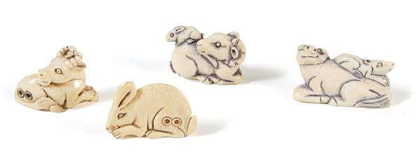 Appraisal: A group of eighteen Japanese style ivory and bone netsuke