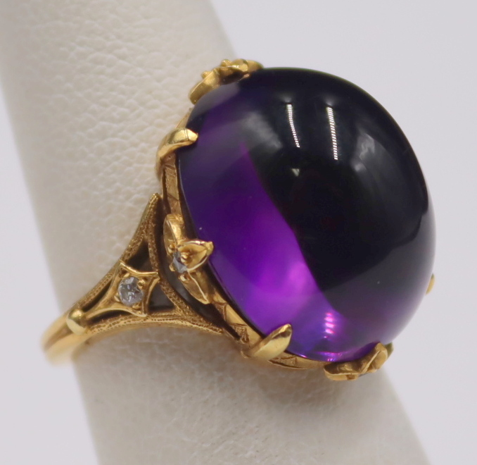 Appraisal: JEWELRY KT GOLD AMETHYST CABOCHON AND DIAMOND Ring kt yellow