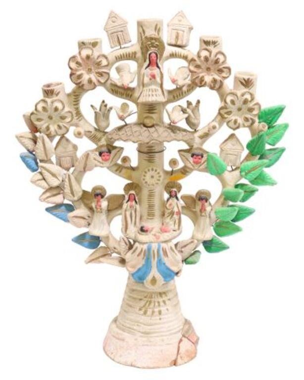 Appraisal: Arbol de la vida tree of life pottery five-light candelabrum