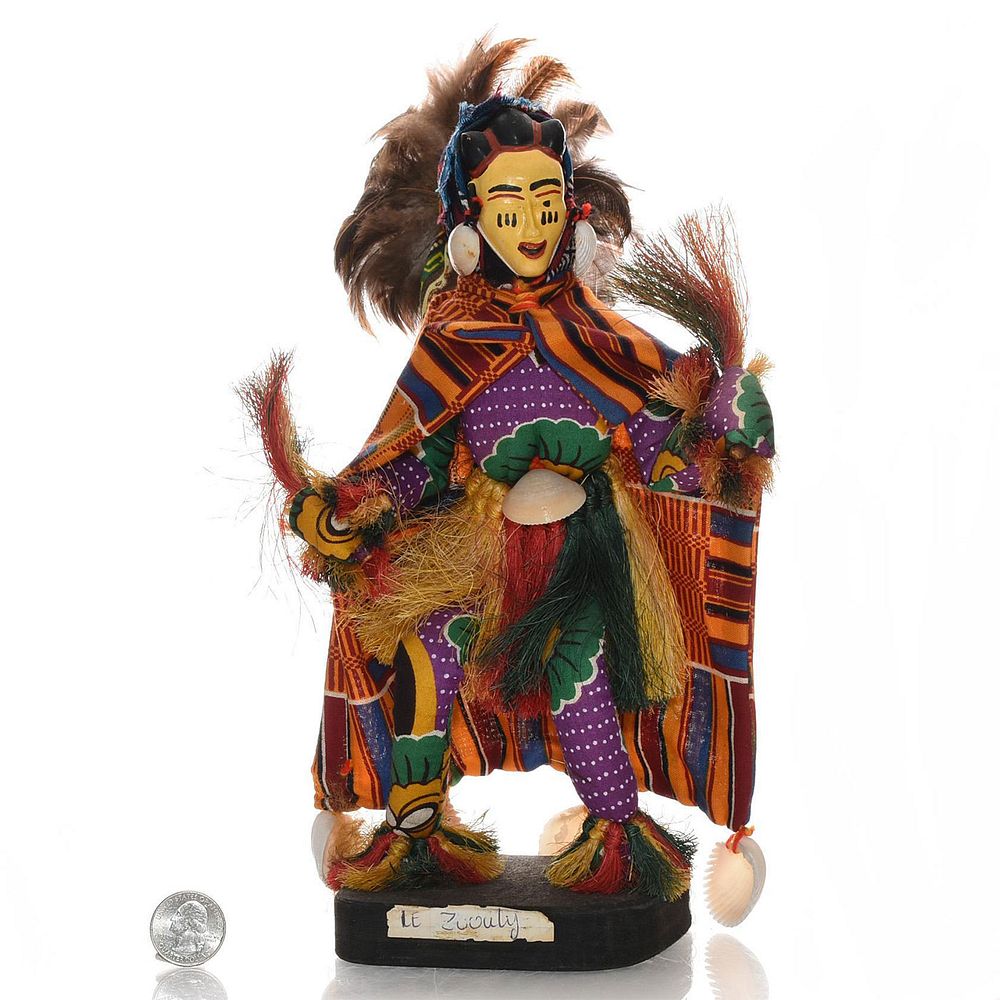 Appraisal: ZAOULI MALE AFRICAN TRIBAL DANCING DOLL Vibrant cloak and mask