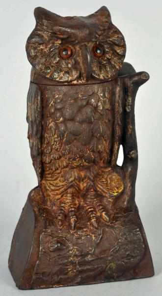 Appraisal: Cast Iron Owl Turns Head Mechanical Bank Manufactured by J