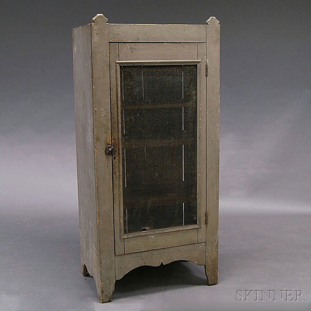 Appraisal: Gray-painted Jelly Cupboard America th century the rectangular case with