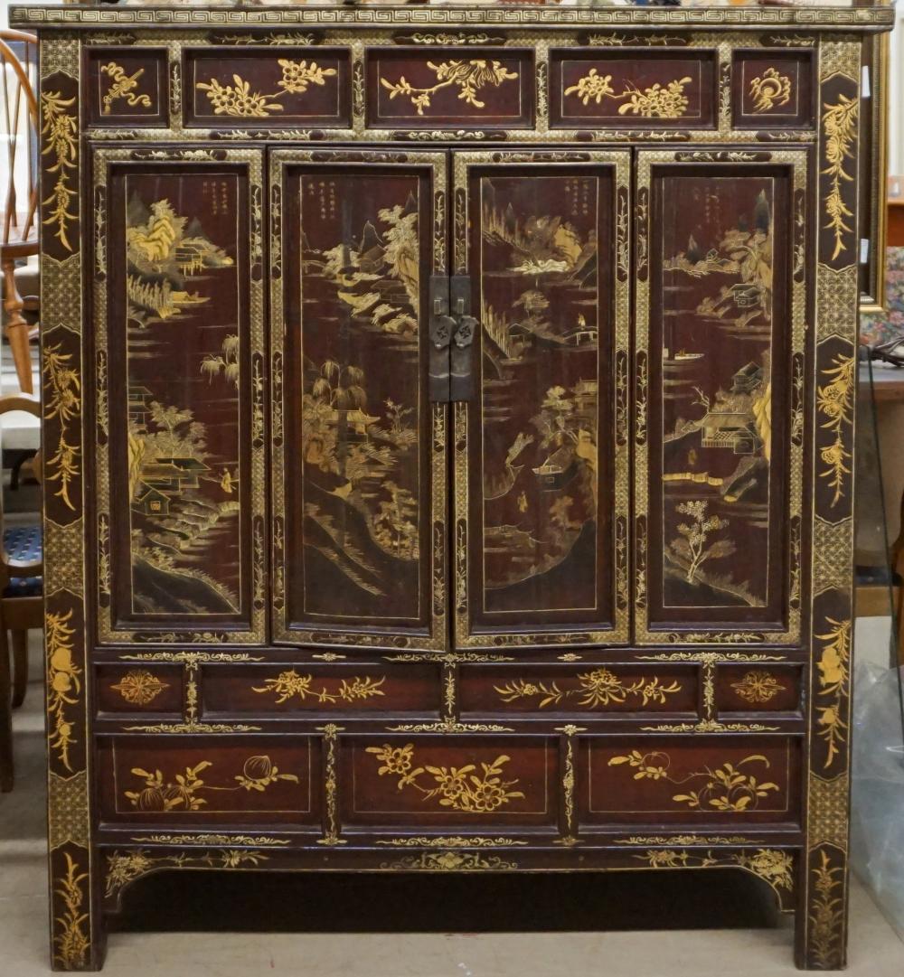 Appraisal: Chinese Gilt and Black Lacquered Double Door Side Cabinet HWD