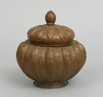 Appraisal: Antique Copper Hand Chased And Repousse Vase With Lid A