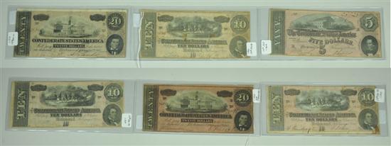 Appraisal: Six Confederate Notes Note dated Feb CR Circa Series nice