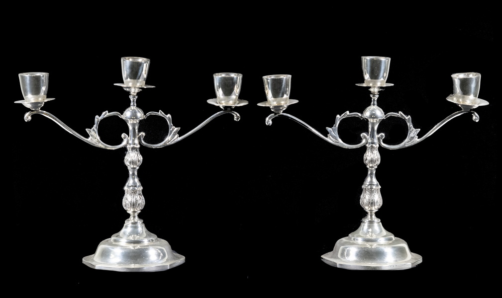 Appraisal: PR MEXICAN SILVER CANDELABRA Pair of Sterling Silver Three-Arm Candelabra