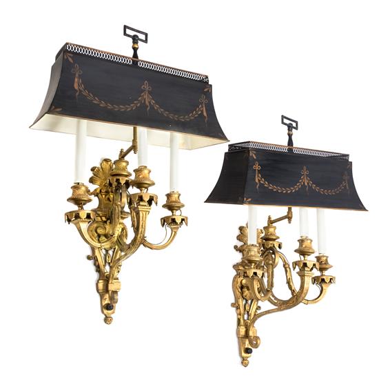 Appraisal: Sale Lot A Pair of French Gilt Bronze Three-Light Sconces