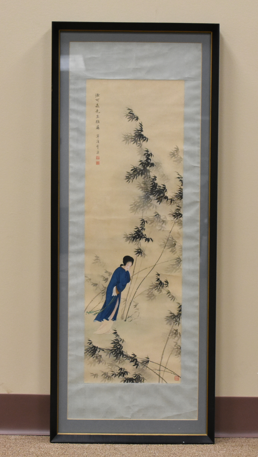 Appraisal: A SCROLL PAINTING OF A WOMAN WALKING IN BAMBOO A