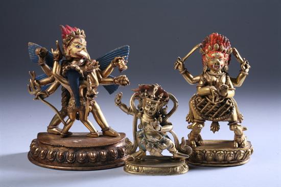 Appraisal: TIBETAN GILT-BRONZE FIGURE OF MAHAKALA Stepping to the right and