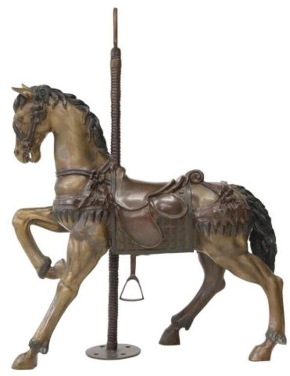 Appraisal: Patinated bronze sculpture Carousel Horse on twisted pole approx h