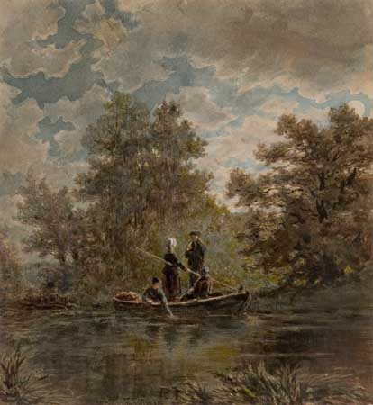 Appraisal: THEODORE SOETERIK Dutch - Boaters on a Lake Watercolor x