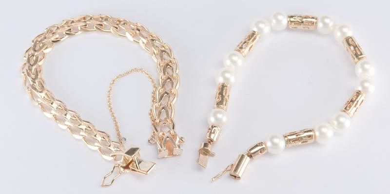 Appraisal: Two K Bracelets w pearls st item K yellow gold