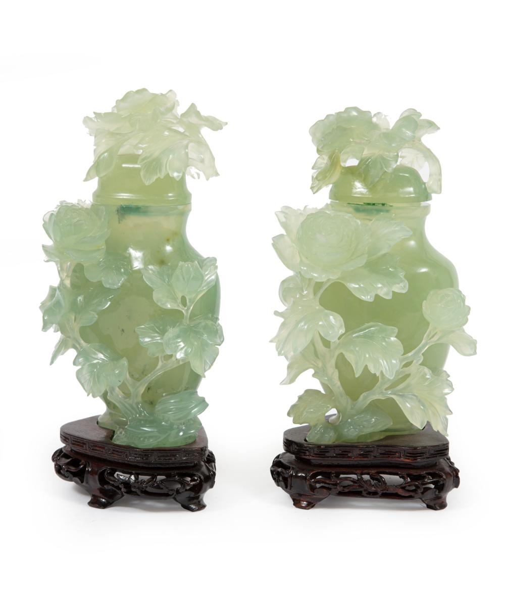 Appraisal: PAIR OF CHINESE HARDSTONE COVERED VASESPair of Chinese Hardstone Covered