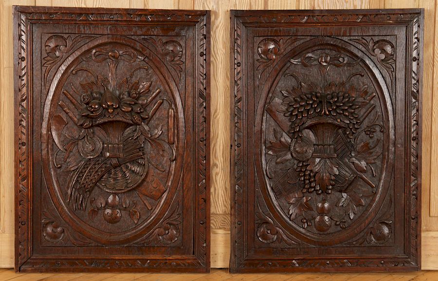 Appraisal: PAIR TH C CARVED OAK ARCHITECTURAL PANELS A pair of