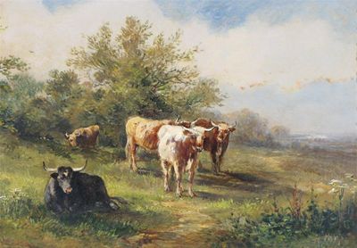 Appraisal: Henry Earp - Cattle on the heath Signed Oil on