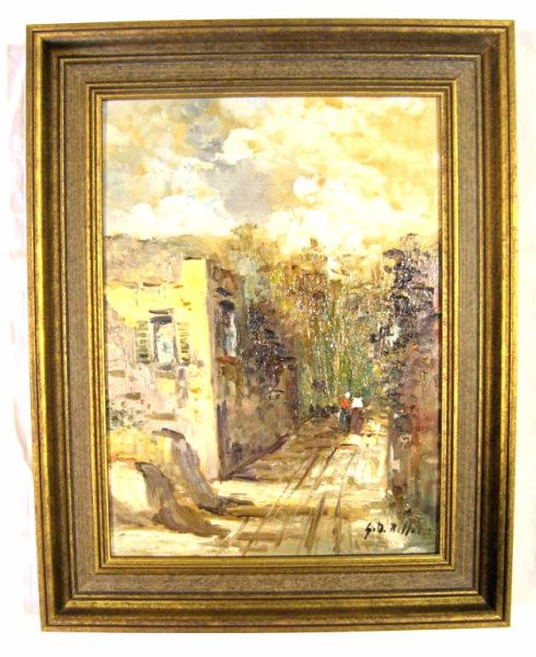 Appraisal: Street Scene - Oil on Artist Board Heavy oil on