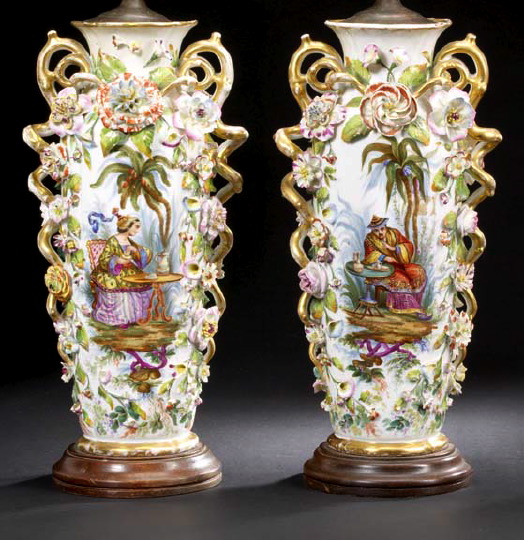 Appraisal: Fine Large and Rare Pair of Early Limoges Two-Handled Garniture