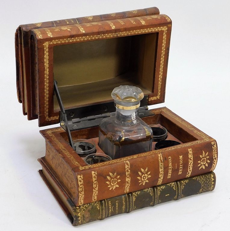 Appraisal: C French Victorian Book Safe Decanter Set France Late th