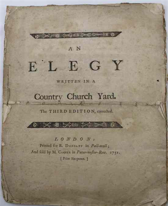 Appraisal: GRAY T AN ELEGY WRITTEN IN A COUNTRY CHURCH YARD