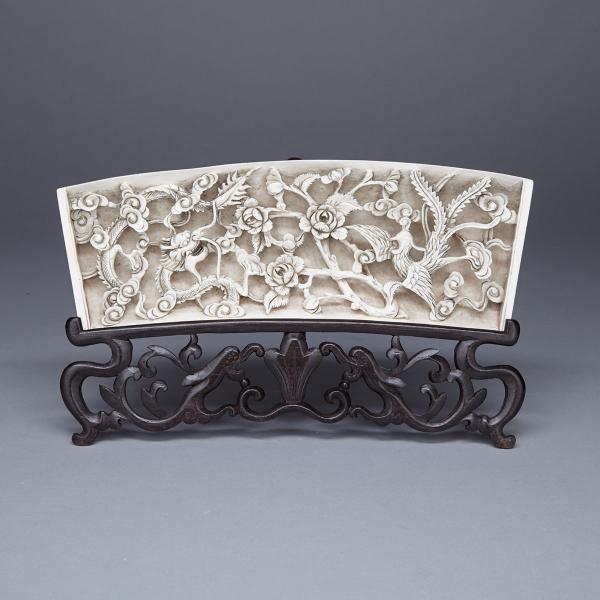 Appraisal: Ivory Carved Dragon and Phoenix Panel Circa s Of curving