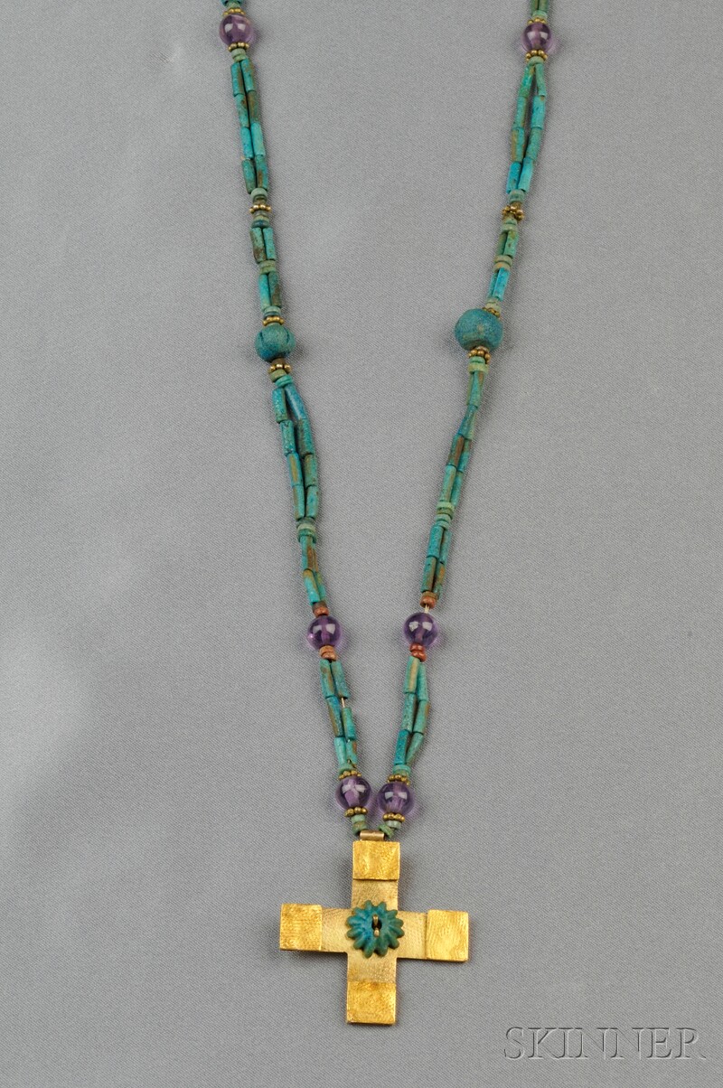 Appraisal: Amethyst and Ancient Faience Bead Pendant Necklace Janiye composed of