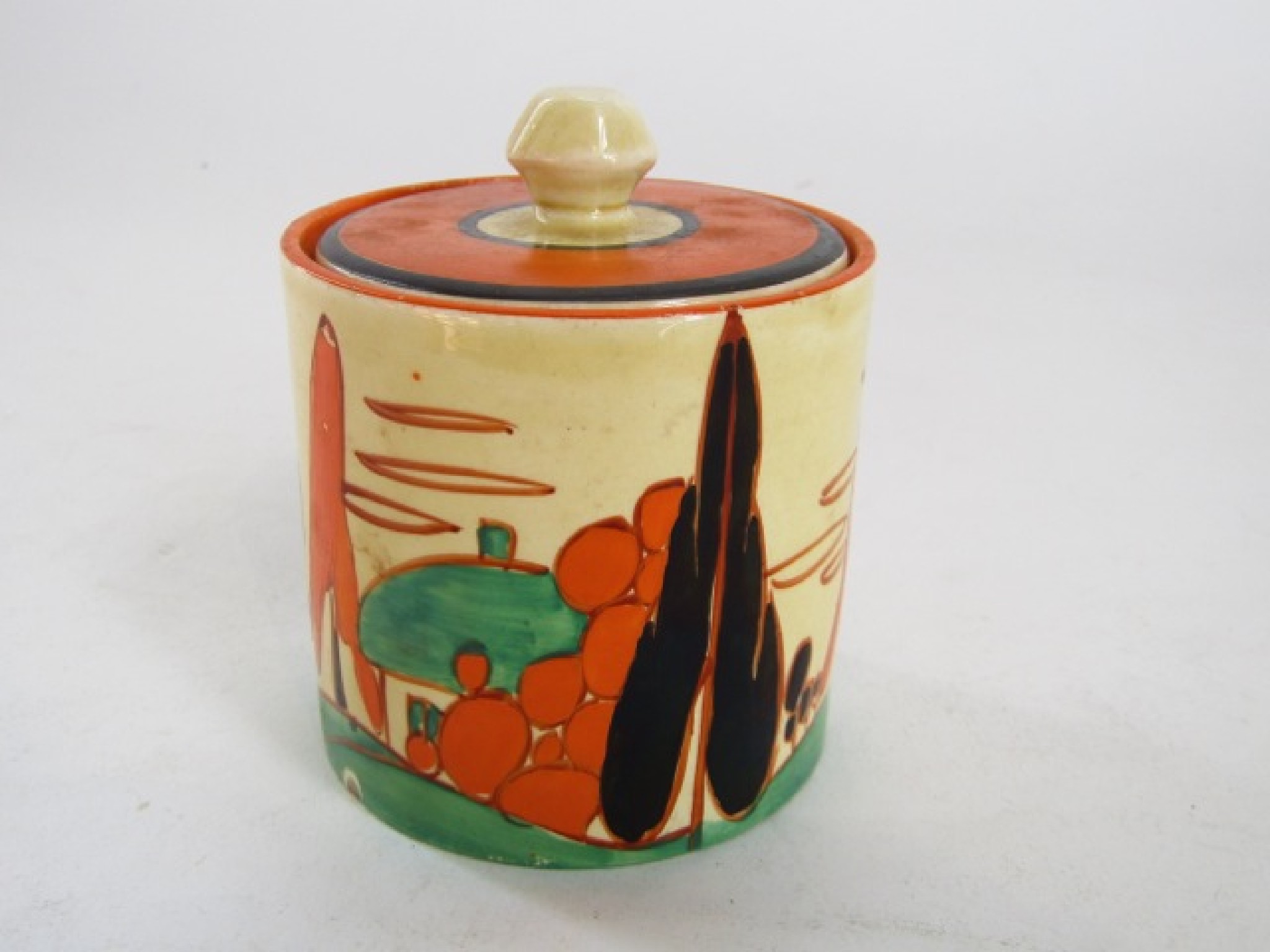 Appraisal: A Clarice Cliff Bizarre Fantasque preserve pot and cover of