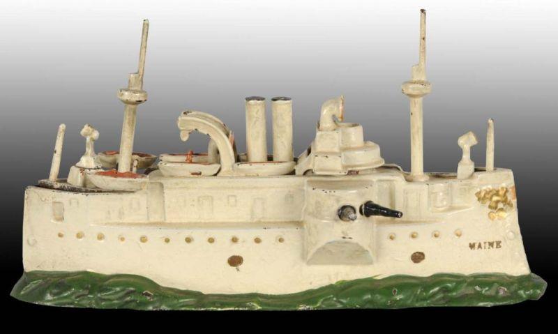 Appraisal: Cast Iron Battleship Maine Boat Still Bank Description Circa Manufactured