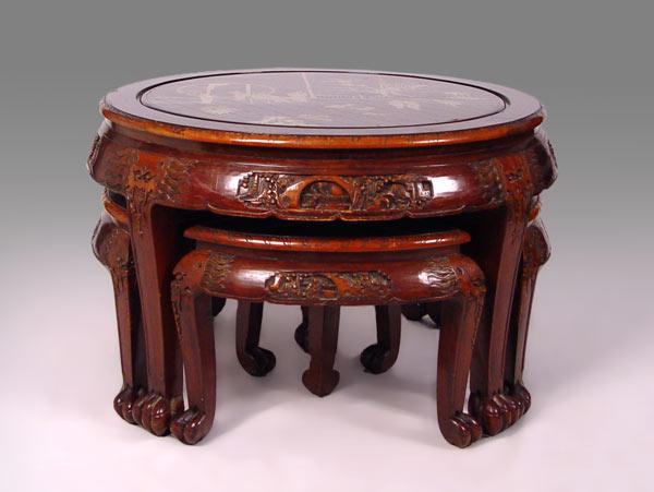 Appraisal: CHINESE CHOW TABLE WITH STOOLS Yae Tay Factory gilt painted