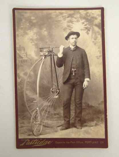 Appraisal: Cabinet Card Man with High Wheel ''Partridge's Portland OR''