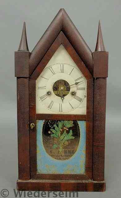 Appraisal: Mahogany steeple clock by W S Johnson New York h