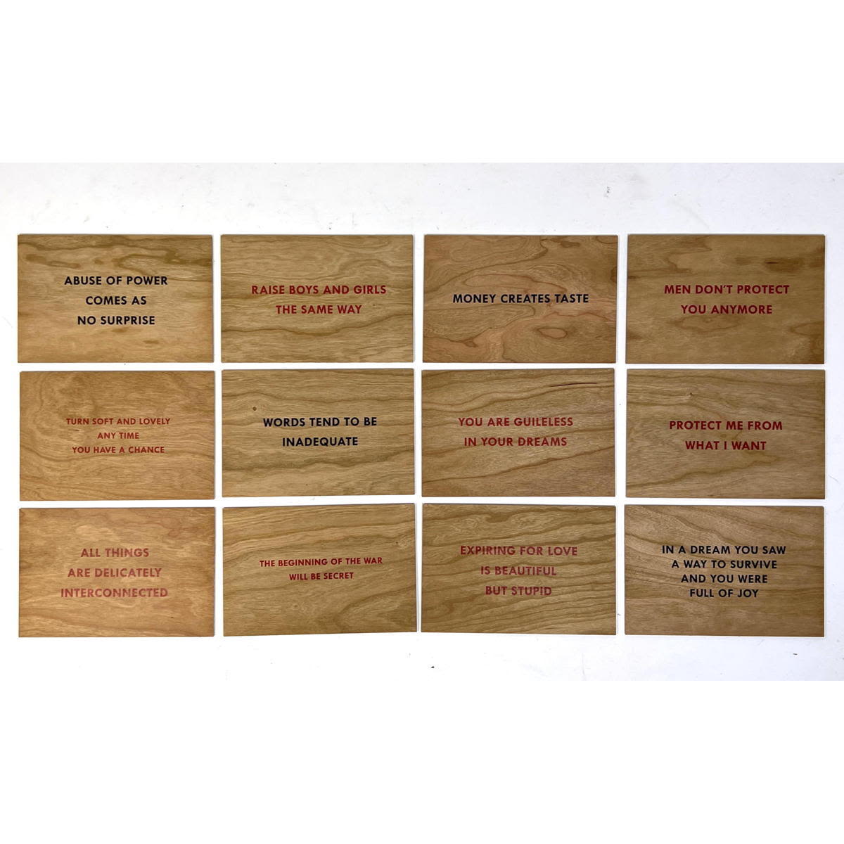 Appraisal: Jenny Holzer Truisms pc JENNY HOLZER Wood Cards with Artist's