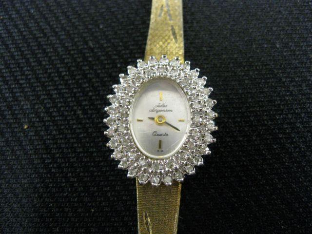 Appraisal: Jules Jergenson Diamond Wristwatch ladies dial surrounded by two rows