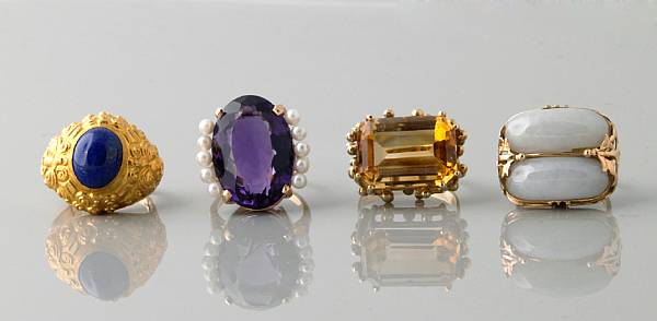 Appraisal: A collection of gem-set and gold rings together with one