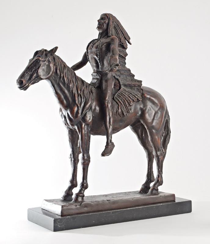 Appraisal: INDIAN BRONZE WARRIOR ON HORSEBACK AFTER DALLIN '' h x