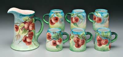 Appraisal: Limoges pitcher and mug set hand painted decoration with apples