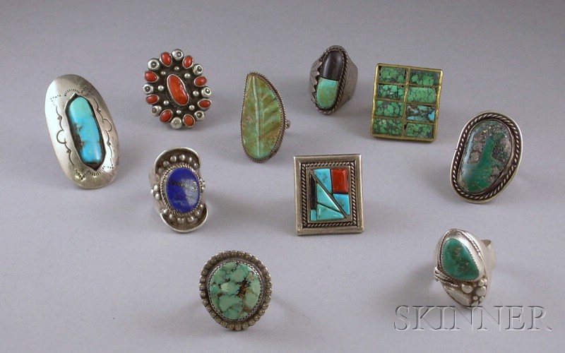 Appraisal: Ten Silver and Other Metal Southwest Rings all inset with