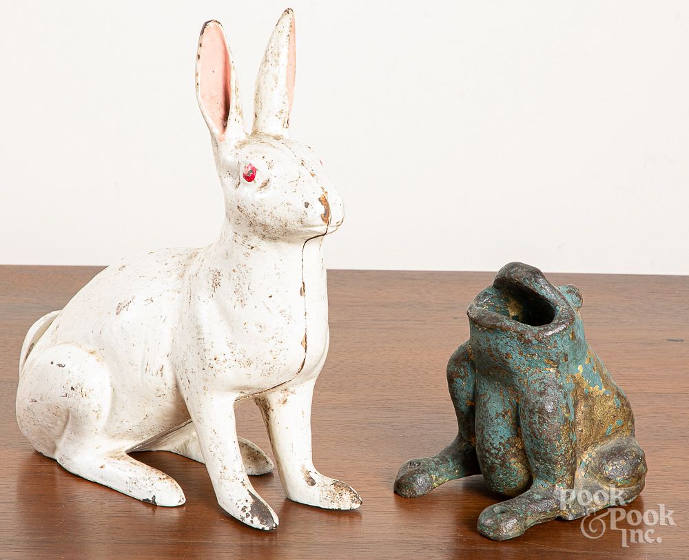 Appraisal: Cast iron rabbit doorstop together with a frog Cast iron