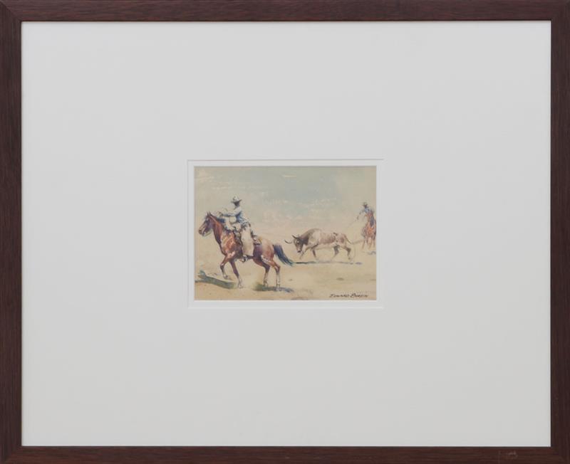 Appraisal: EDWARD BOREIN - TWO COWBOYS ROPING A STEER Watercolor and