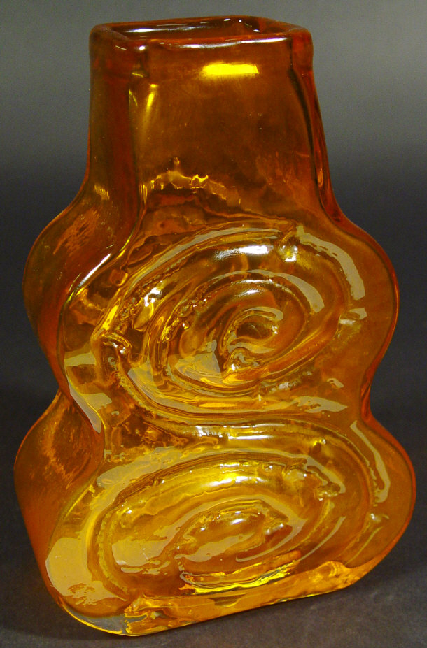 Appraisal: Whitefriars orange glass guitar vase cm high