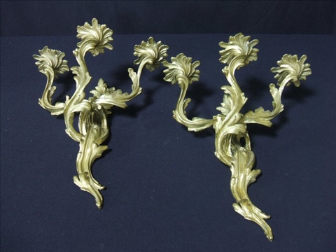 Appraisal: PAIR OF LOUIS XV STYLE GILT BRONZE WALL SCONCES Of