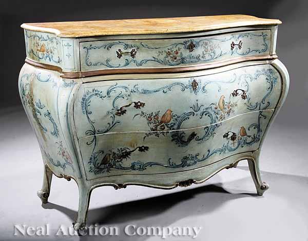 Appraisal: An Antique Venetian Rococo-Style Paint-Decorated Bomb Commode th c serpentine