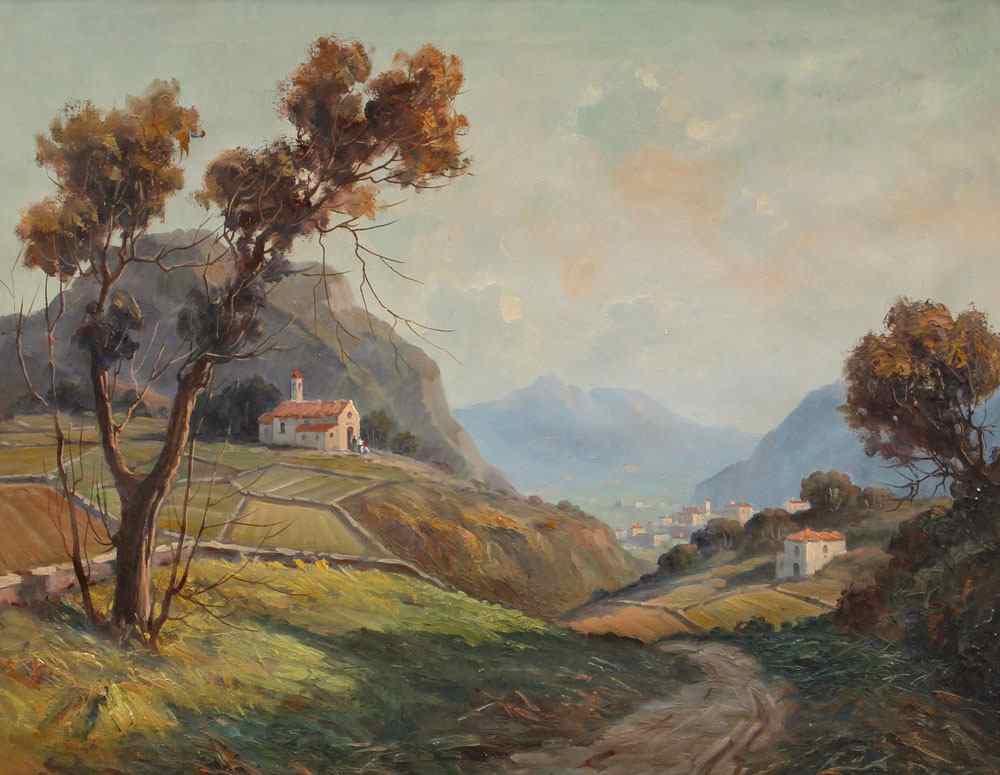 Appraisal: ITALIAN LANDSCAPE WITH VILLAGE IN THE VALLEY SIGNED NONETTI OIL